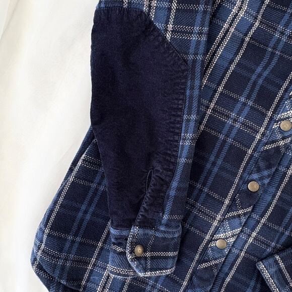 Eddie Bauer Heavyweight Flannel Corduroy Snap Button Shirt Shacket Blue Plaid M - Picture 4 of 6